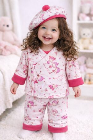 Layette bébé 4 en 1 réversible « Petites filles » rose