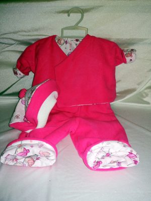 Layette bébé 4 en 1 réversible « Petites filles » rose