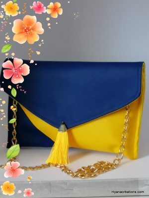 Pochette soirée bleu roi et jaune