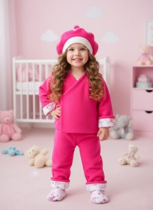 Layette bébé 4 en 1 réversible « Petites filles » rose